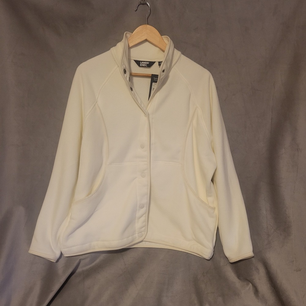 NWT Lands' End Ivory Snap Button Jacket Pockets High Collar Womens Size M